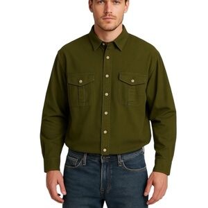 The Foundry Supply Co Mens Green Cotton Button Down Utility Shirt 2XL Workwear‎